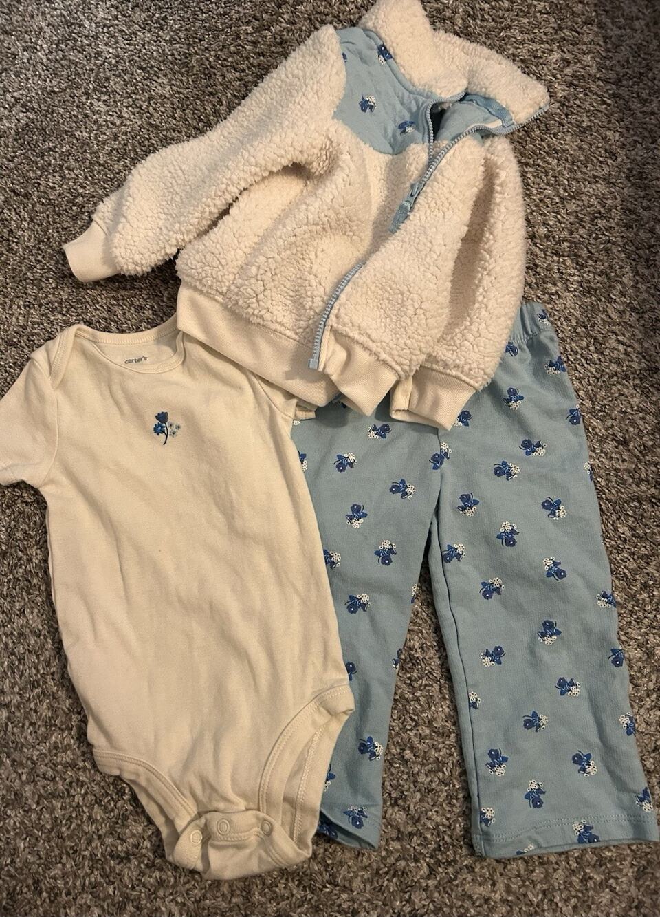 Carters Baby Girl 18 Months Pants Bodysuit Jacket 3 PC Set Cute Floral Outfit